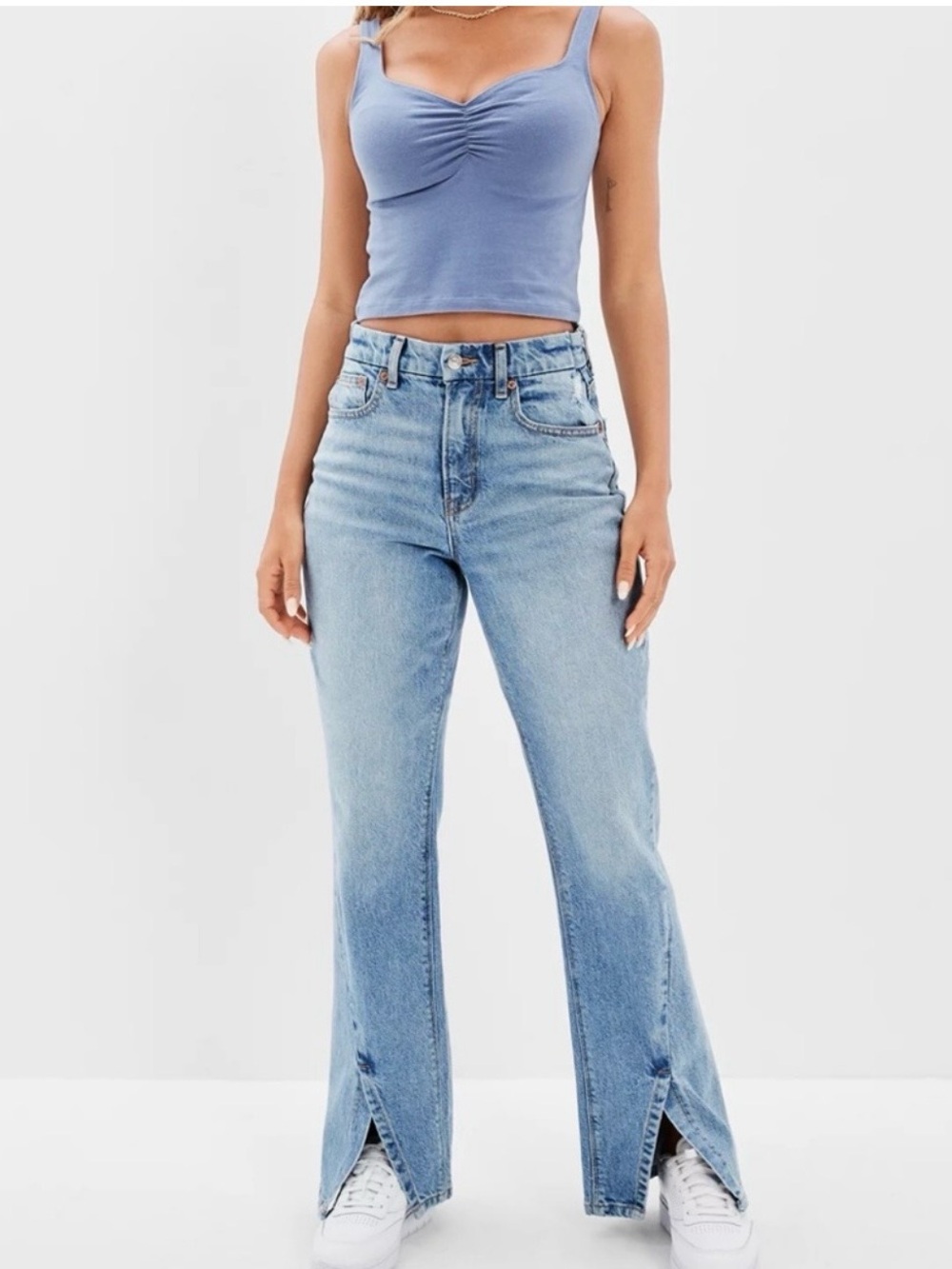 American Eagle Curvy 90s Bootcut High Rise Stretch Denim 6 Long Front Ankle Slit
